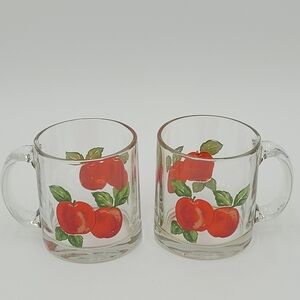 Vintage Libby Glass Harvest Fruit Apple Design Mugs - Set of 2